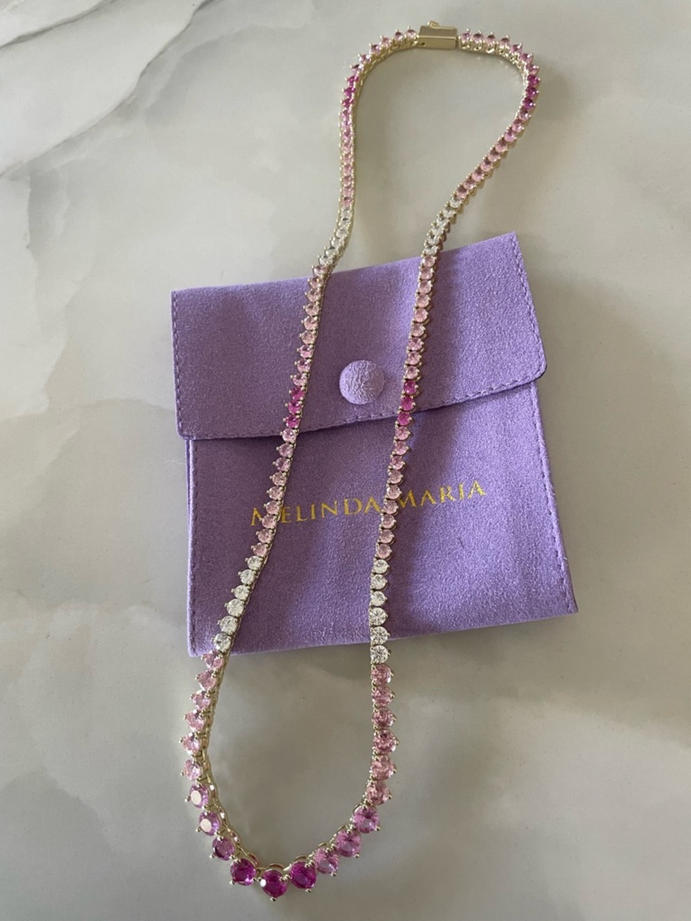 NWT Melinda Maria Gold “Not Your Basic Graduated Ombré Tennis Necklace” - Picture 6 of 8
